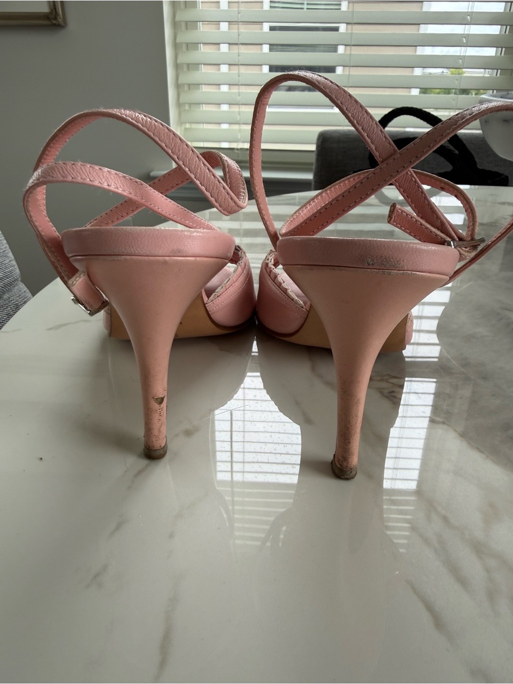 CHANEL Pink Leather Open-Toe Ankle-Strap Heels - Picture 2 of 7